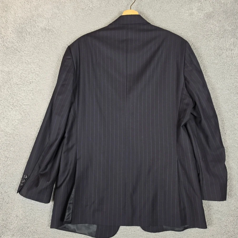 Savile Row Suit Men 40R W34 Navy Blue Two Pieces Pinstripe Pleated Cuffed Wool